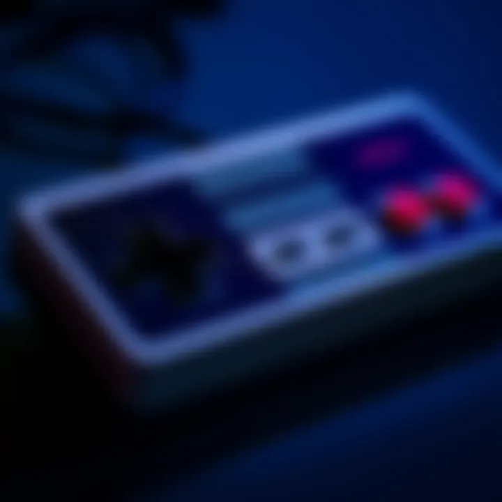 A close-up of a classic NES game controller with colorful buttons, evoking nostalgia for childhood gaming experiences.