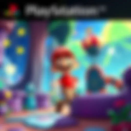 Cover art of a nostalgic PS1 game featuring its main character in a vibrant world with playful graphics.