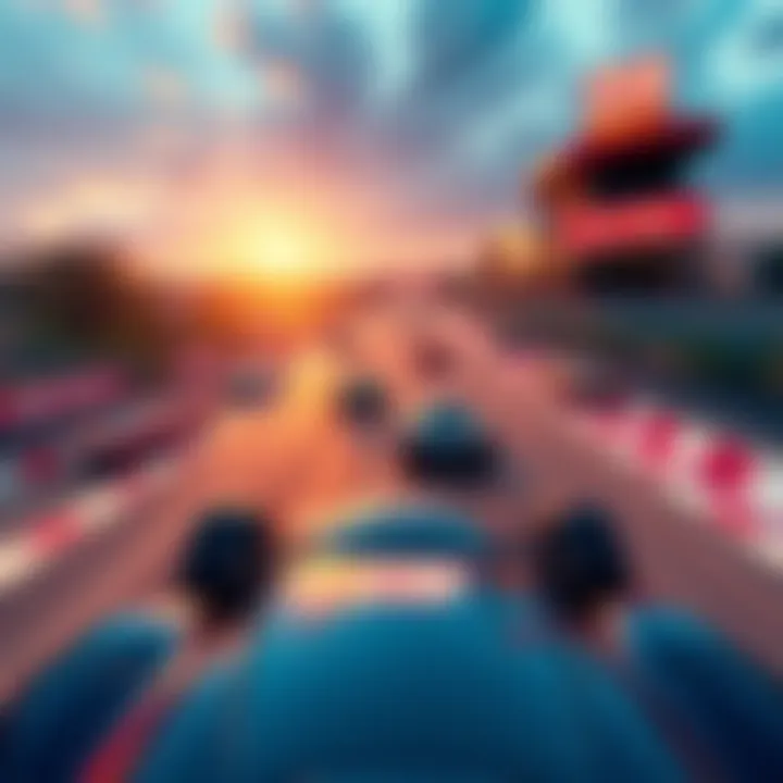 A vibrant scene from a single player racing game, featuring sleek cars on a track with a nostalgic feel, showcasing the excitement of linear gameplay.