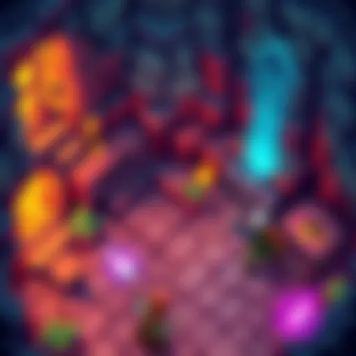 An illustration of a top-down RPG game featuring a fantasy hero casting a spell in a colorful dungeon, surrounded by magical elements and experience points popping up.