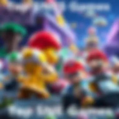 Colorful characters from popular SNES games like Battle Toads and Mario Kart together in a vibrant scene.