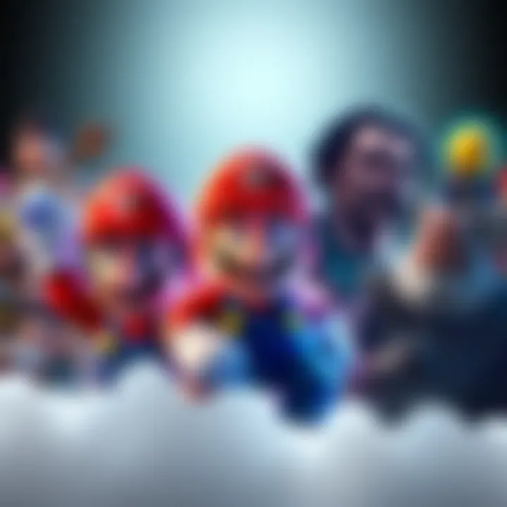 A collage of iconic video game characters like Mario and scenes from Elder Scrolls V: Skyrim and Pac-Man, representing famous game intros.