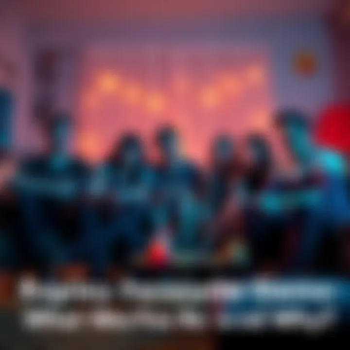 A group of friends sitting in a living room, playing video games together with snacks around them, showcasing excitement and joy.