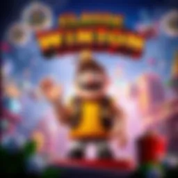 A nostalgic scene featuring Winston, a cheerful character welcoming players at the game's start, surrounded by a vibrant game world.