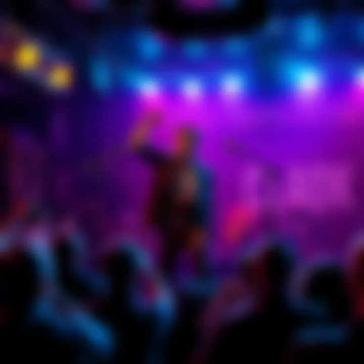 Clavicular performing on stage at a NYC club, showcasing a lively atmosphere with concerned patrons watching