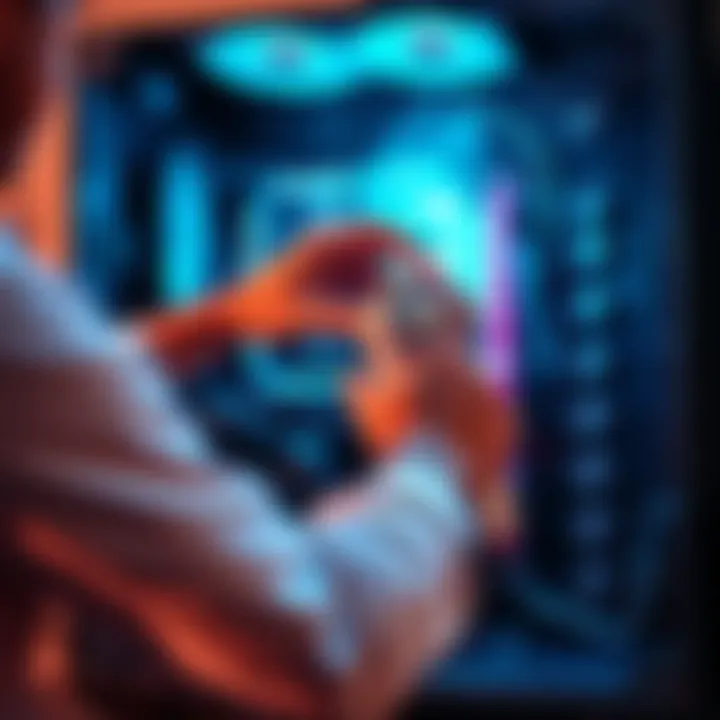 Cleaning PC with Compressed Air A person cleaning the inside of a computer case using a can of compressed air.