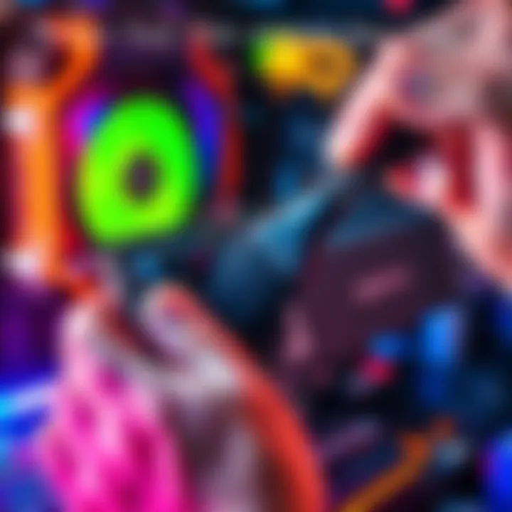 A person carefully cleaning a graphics card with a brush to remove dust buildup