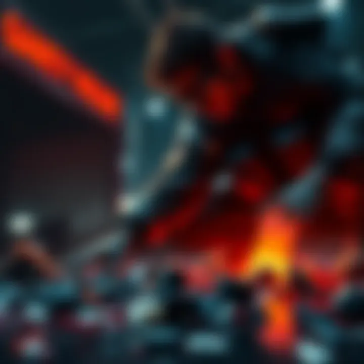 A character in a video game cleaning up debris and blood after a battle, reflecting on the consequences of their actions.