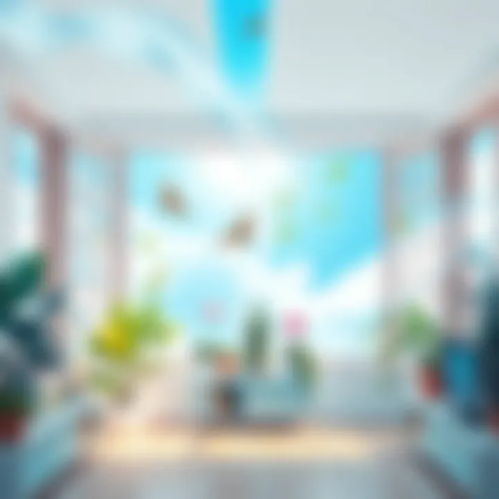 Illustration of fresh air flowing through a room with plants and open windows