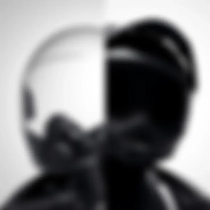 A side-by-side view of a clear visor and a black visor, showcasing their different styles and uses for riding and outdoor activities