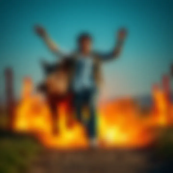 A person joyfully celebrating after removing a large hog from their path, showing relief and happiness.