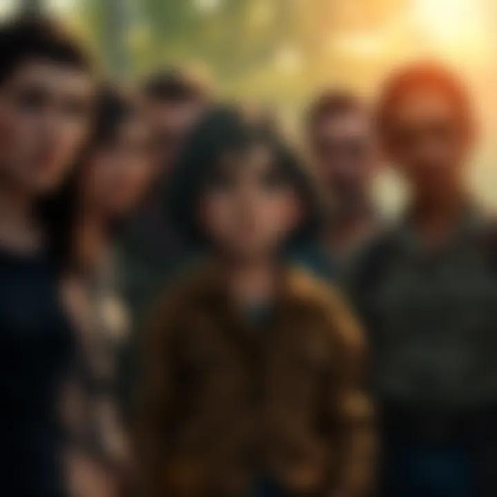 Clementine stands confidently, facing a group of adults with various expressions, showcasing her growth and resilience.