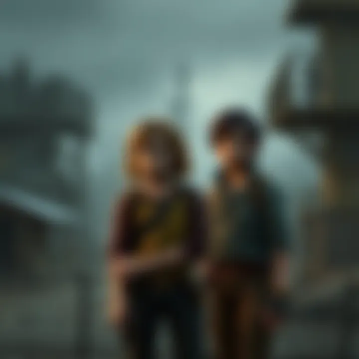 Clementine stands with Kenny in a tense moment, showing determination and trust in a post-apocalyptic setting.