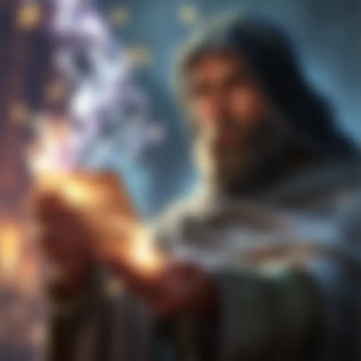 A cleric holding a Healing Word spell scroll while preparing to cast a leveled spell, with a magical aura around them.
