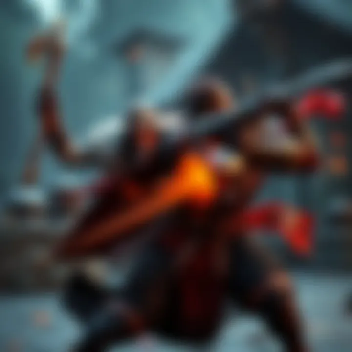 Cleric and Warrior in Action A cleric with a staff and a warrior wielding a sword combine their strength to execute a choke maneuver on an enemy in a fantasy setting.