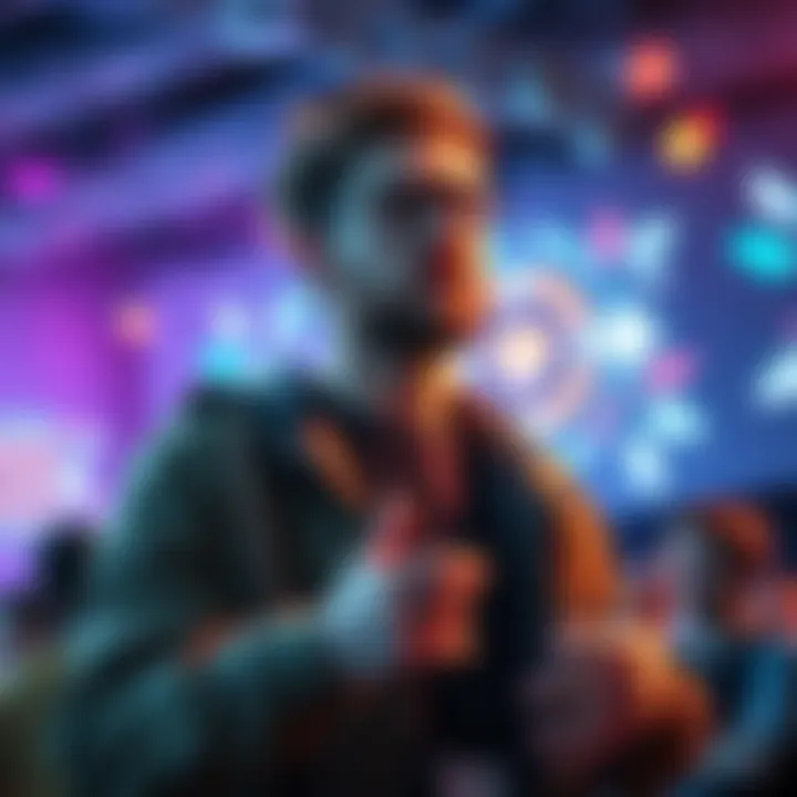 Cliffy B at a gaming event Cliffy B speaking on stage about his latest gaming projects during an event