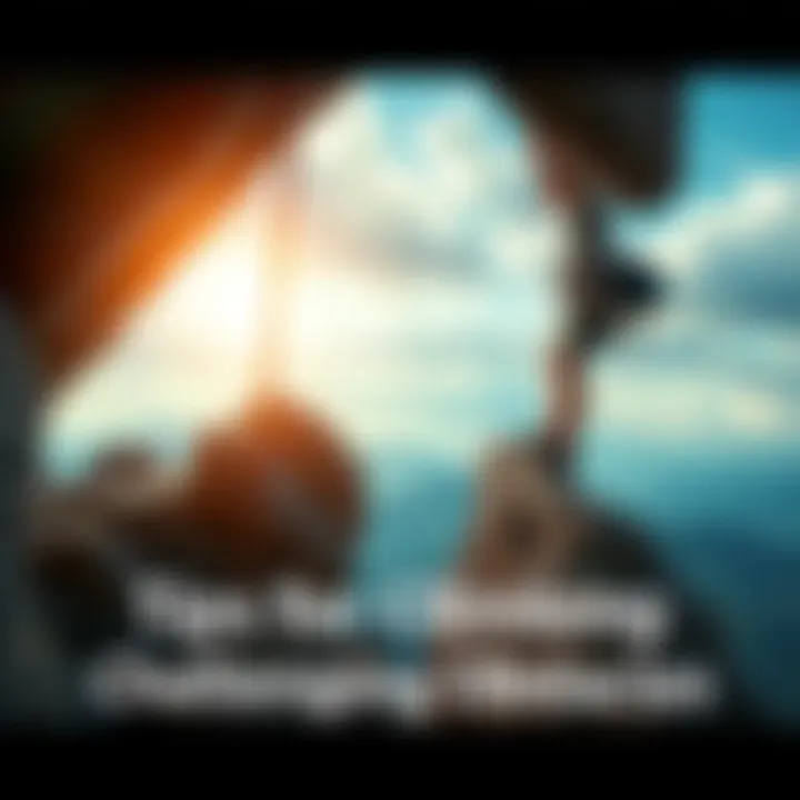 A climber using careful technique to navigate a challenging rock formation