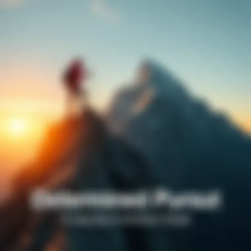 A determined individual climbing a steep mountain, symbolizing the journey to achieve goals through perseverance.