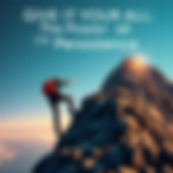 A determined individual climbing a steep mountain, symbolizing persistence and strength in overcoming challenges.