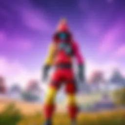 Clip Skin in Fortnite A character wearing the Clip skin, a vibrant outfit with distinct colors, standing in a Fortnite landscape. The background shows a typical Save The World setting with trees and structures.