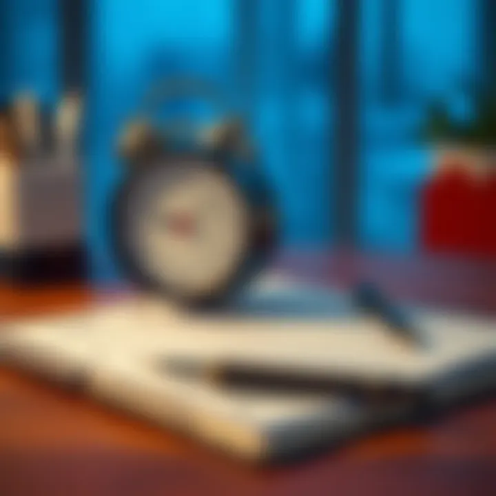 A clock showing time alongside an open planner with notes and a pen, symbolizing time management and productivity.