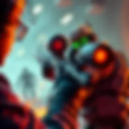 A player engages in melee combat against a sniper bot in a video game, showcasing the intense battle at close range.