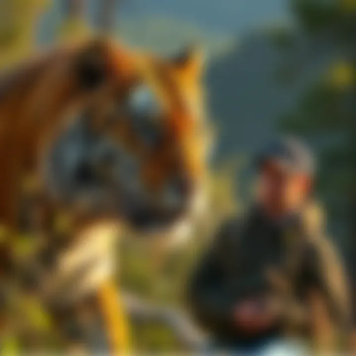 Two friends observing a majestic emperor from a short distance in the wild during a hike