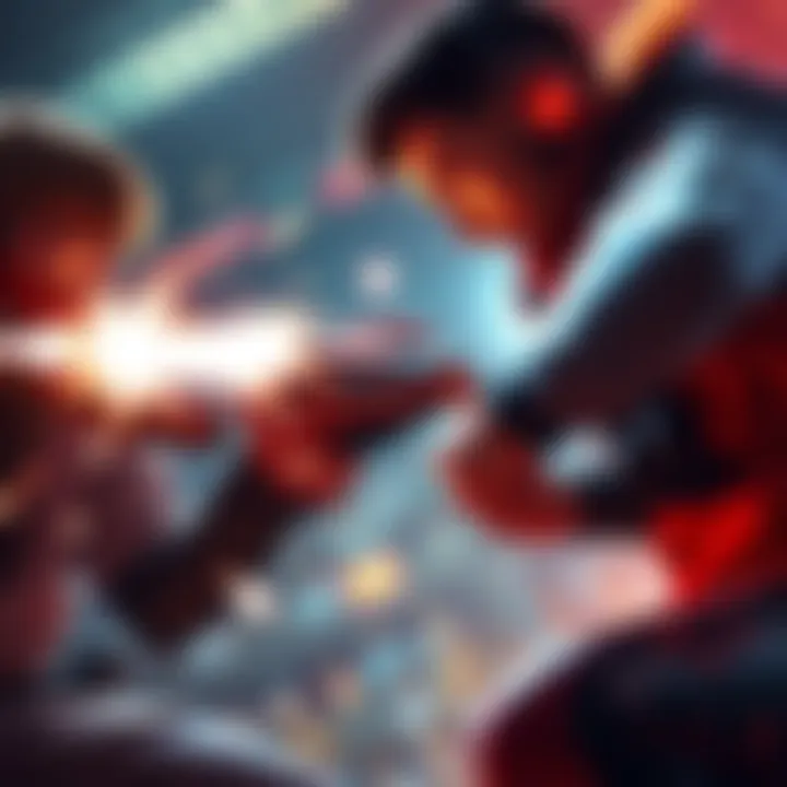 A gamer intensely engaged in a close combat scene, showcasing various fighting techniques