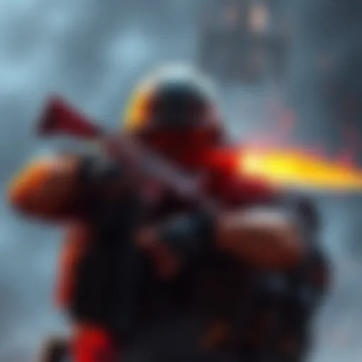 A player engaged in close combat, utilizing a WSTR and a knife in a tactical fight.