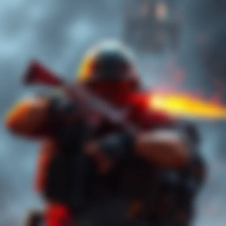 A player engaged in close combat, utilizing a WSTR and a knife in a tactical fight.