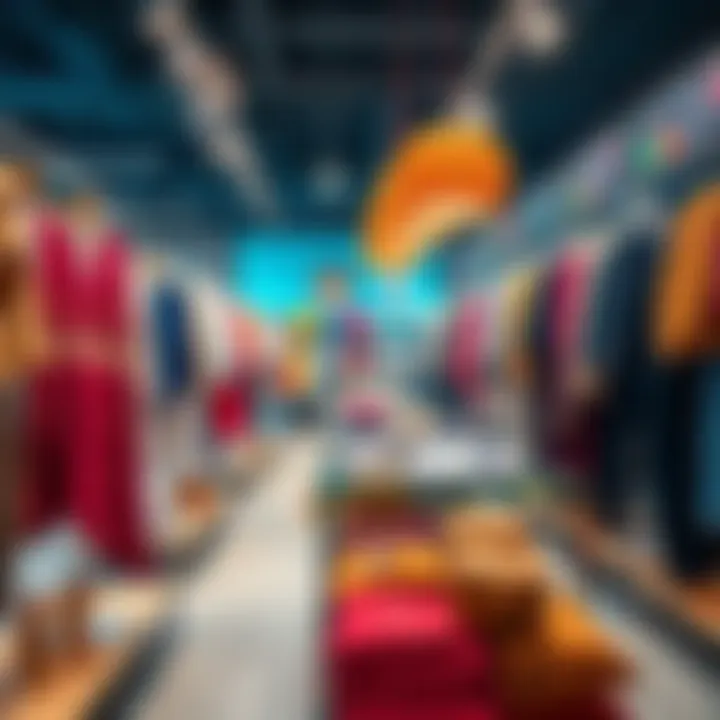 Clothing shop display A colorful clothing shop display with trendy outfits and accessories