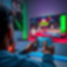 A person playing NBA 2K26 on an Xbox One S through cloud gaming service, with a controller in hand and a TV screen displaying the game