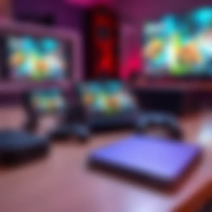 A collection of popular devices used for cloud gaming, including a smartphone, tablet, and gaming console, displayed on a table.