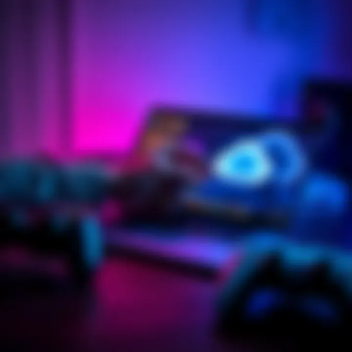 Cloud Save Troubleshooting Person troubleshooting cloud save issues on a laptop with game controllers beside them