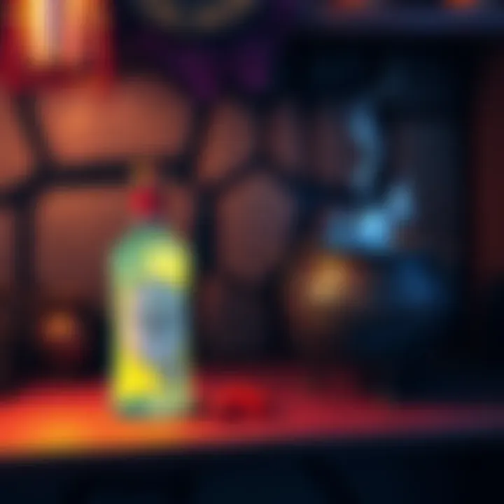 A free Cloudquell tonic displayed on a shelf next to a cauldron in a magical setting.