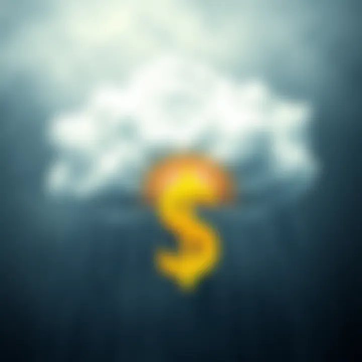A cloud with raindrops and a large money symbol below, representing the theme of making a millionaire during April