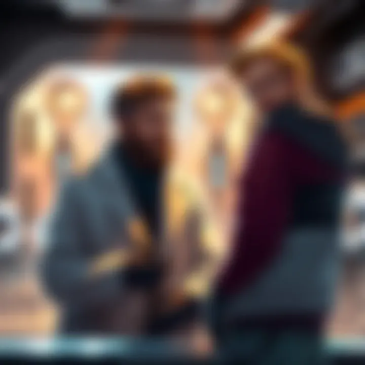 Clovis Bray, a scientist, is speaking to his son about humanity's understanding of the universe after the Traveler's arrival, with a futuristic lab setting in the background.