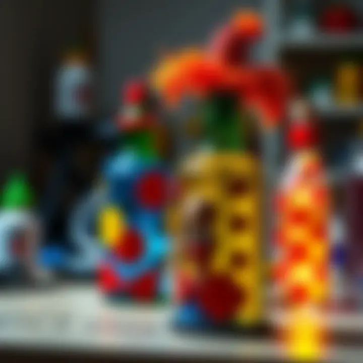 A clown-inspired bottle art piece ready for sealing with lacquer, showcasing bright colors and playful design elements.