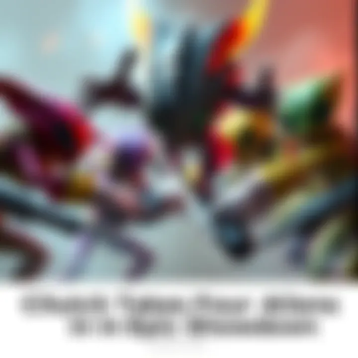 Clutch battling aliens Clutch engages in a fierce competition against four colorful aliens in a dramatic setting