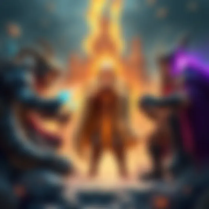 A team of four fantasy characters work together, with one character casting a healing spell while others prepare for battle.