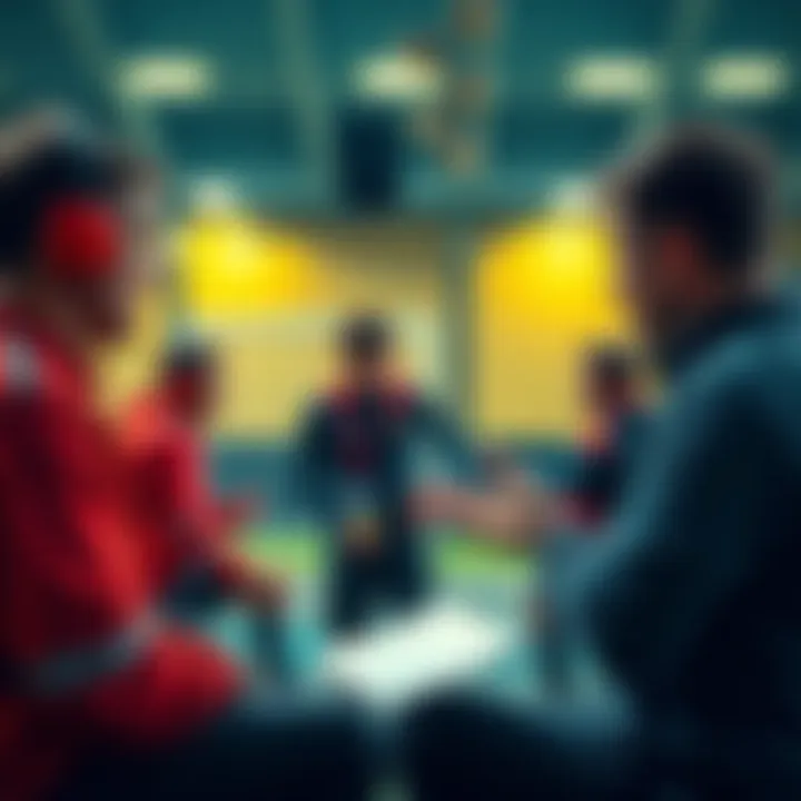 Coaching Metal-Rank Players A coach giving advice to metal-rank players during a training session, highlighting improvement strategies.