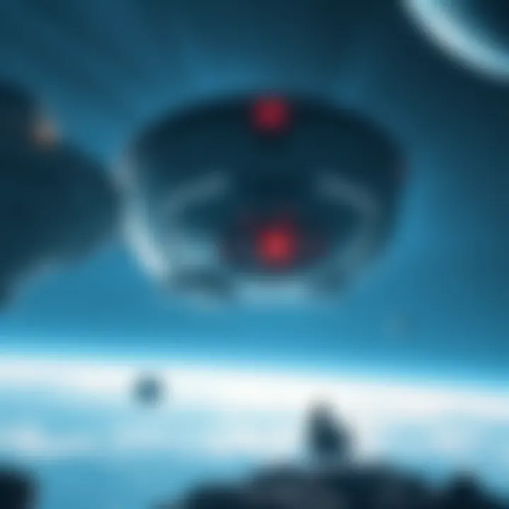 Cocytus Space Station A futuristic space station named Cocytus, floating in the vastness of space, with distant stars and planets visible in the background. Guardians are seen approaching, hinting at its significance in their journey.