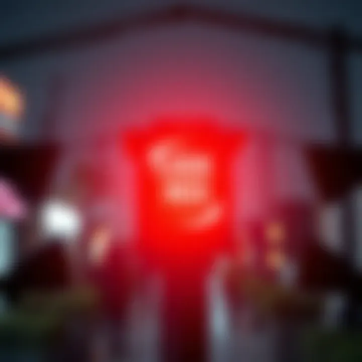 A bright red alert signal with a warning symbol, indicating urgency in a community setting