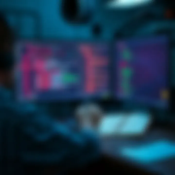 A coder monitors a computer screen displaying code and data related to a brute force script, while notes and a JSON file are open nearby.