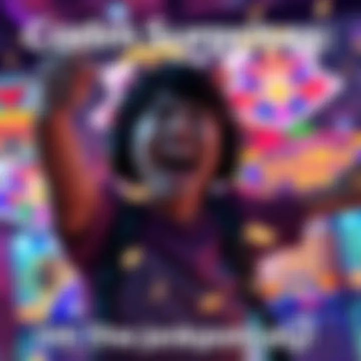 A joyful player celebrating after hitting a jackpot in CoDm with colorful game graphics in the background
