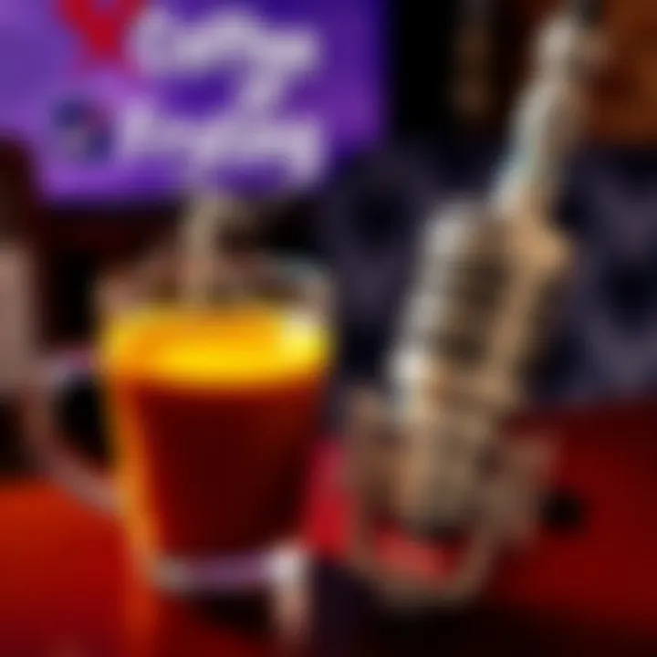 A steaming cup of coffee next to a microphone representing a podcast discussion about caffeine risks