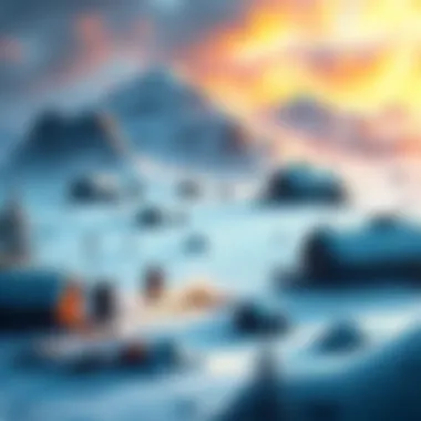 A group of players managing a snowy colony, facing harsh weather and building structures for survival.