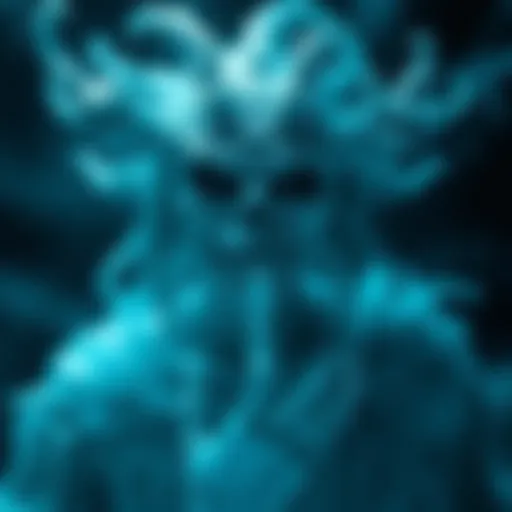 Cold Soul with Necromantic Elements A cold, spirit-like figure with icy blue tones surrounded by dark shadows, representing a connection to necromancy and the underworld.