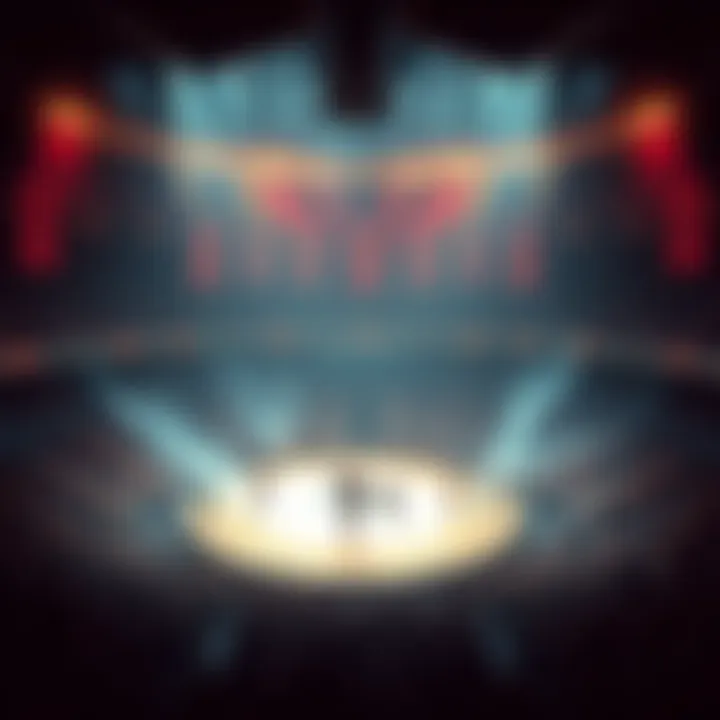 A tense coliseum arena filled with players using pure Dry Leaf strategies, highlighting the atmosphere of intimidation and competition.