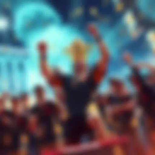 Collapse, the Dota player, celebrating after winning an international tournament surrounded by teammates and a trophy.